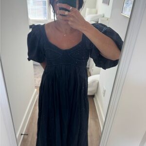 Elegant Navy Puff Sleeve Maxi Dress